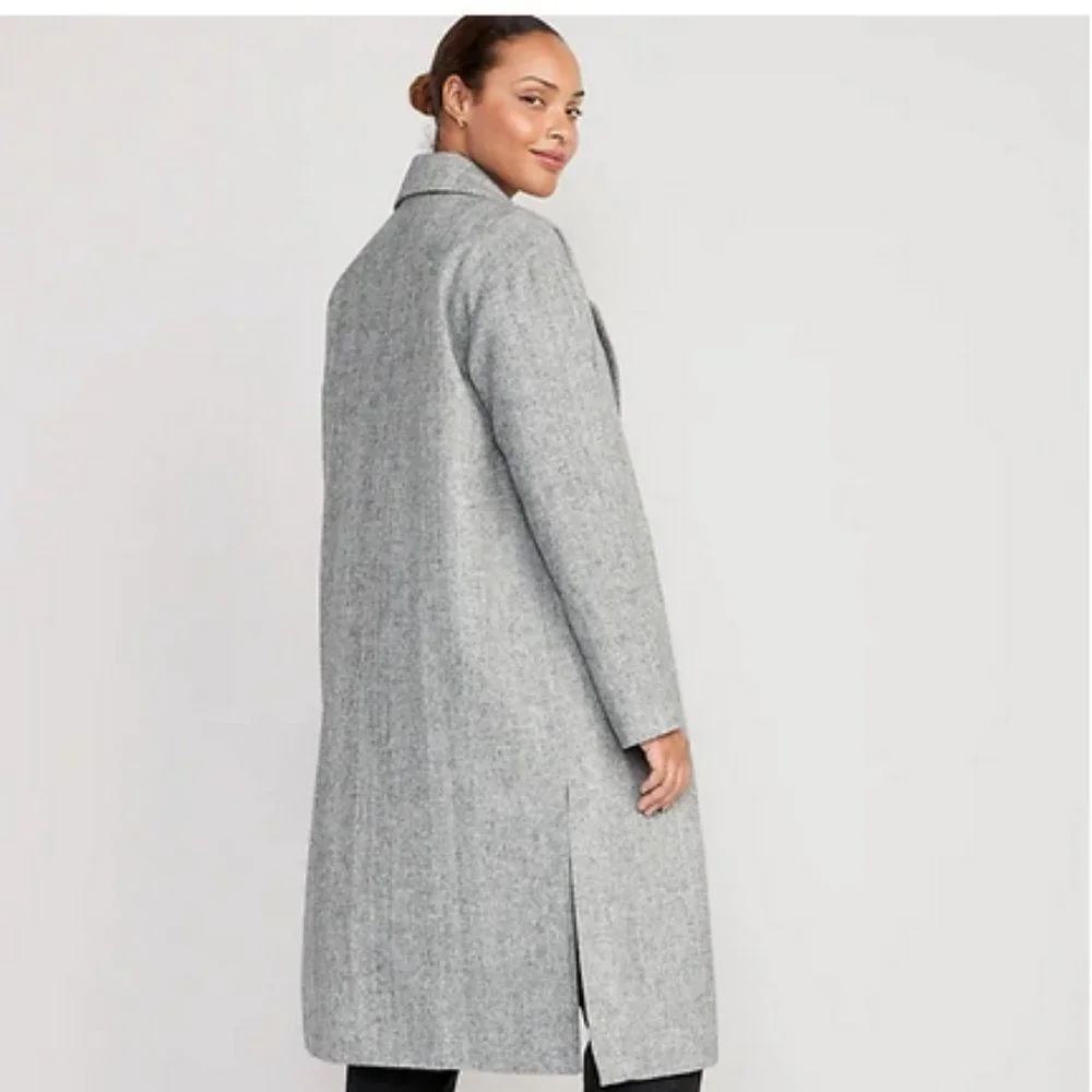 Old Navy long slouchy double-breasted coat Jacket small tall grey Houndstooth - Picture 5 of 14